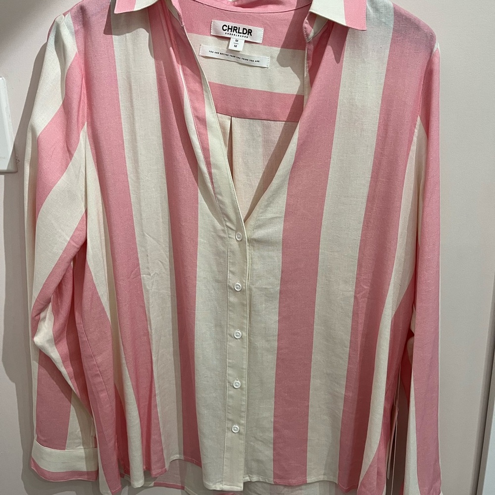 CHRLDR Pink and White Long Sleeve Button Down Shirt